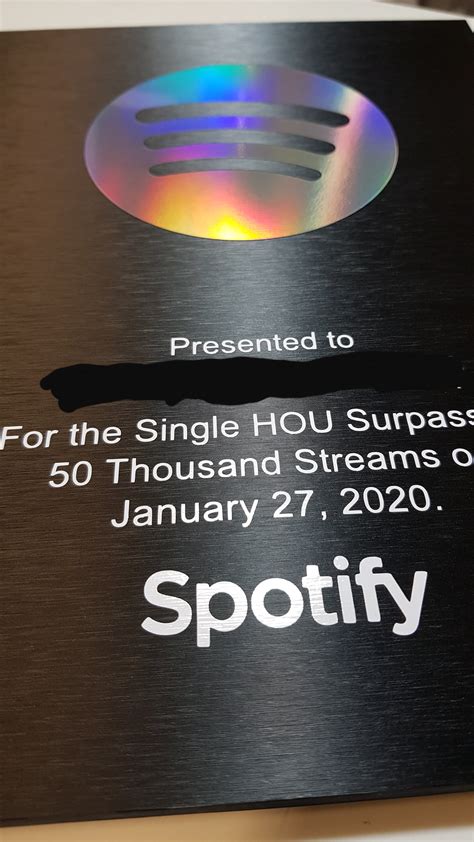 Custom Designed And Personalized Spotify Streams Milestone Award Etsy