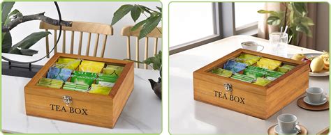 Qilicz Tea Box Wooden Tea Caddy Tea Bag Holder Tea Bag Organiser Tea