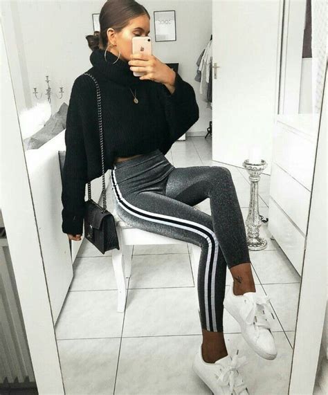 Awesome Style Chunky Sweater And Velvet Tight Trackies With Sneakers