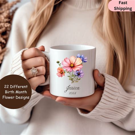 Personalized Birth Month Flower Mug October Cosmos Mothers Day T