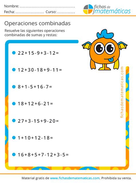 Operaciones combinadas Fichas de matemáticas