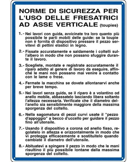 Cartello Norme Di Sicurezza Per L Uso Delle Fresatrici SEG 3754