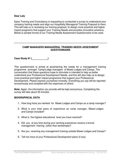 Training Needs Assessment Questionnaire Pdf