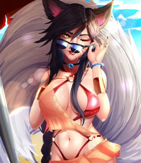 League Of Legends Hentai Art Fluffy Tail Swimsuit Beach Riot Games