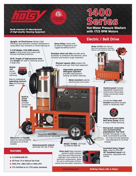 Series Product Sheet Hotsy Pressure Washing Equipment Of San