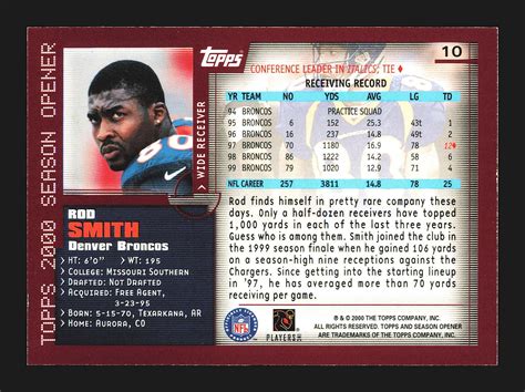 2000 Topps Season Opener 2310 Rod Smith For Sale Online EBay