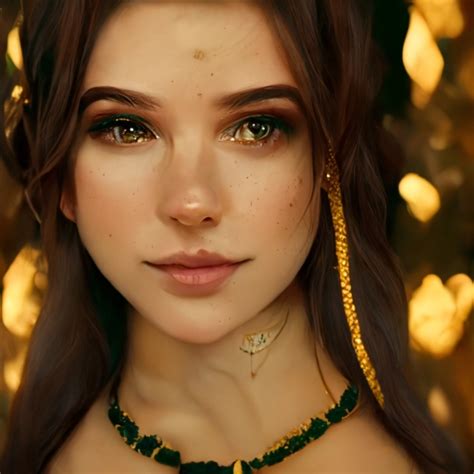 Beautiful Woman Brown Hair Green Eyes Photo Midjourney