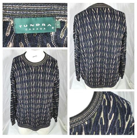 Tundra Canada Crew Neck Multi Color Sweater Mens Size Large Vintage