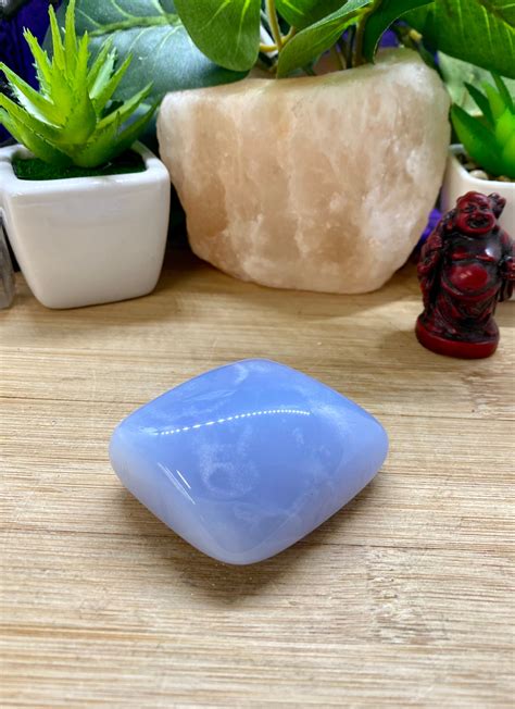 Premium Polished Blue Chalcedony Palm Stone Chal