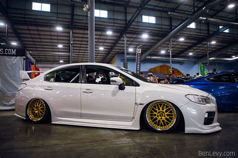 Gold Three Piece Wheels On White Subaru WRX BenLevy