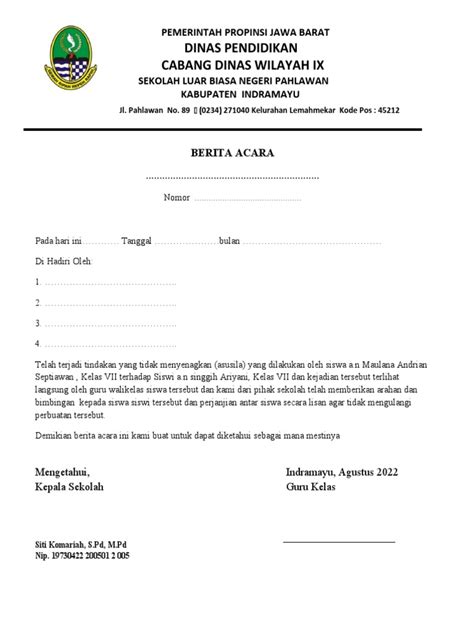 Berita Acara Kasus Siswa Pdf