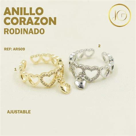 ANILLO RODINADO AJUSTABLE CORAZONES Bisuteria JG