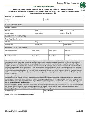 Fillable Online Oces Okstate Form 1 Youth Participation2016 2 Pdf Fax