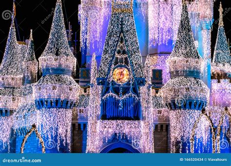 Partial View Of Illuminated Cinderella Castle In Christmas Seasons At