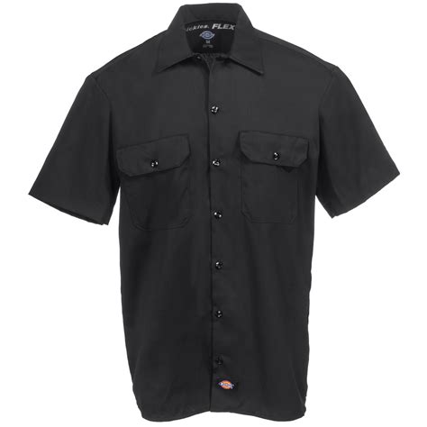 Dickies Shirts Mens Flex Black Ws675 Bk Twill Short Sleeve Button