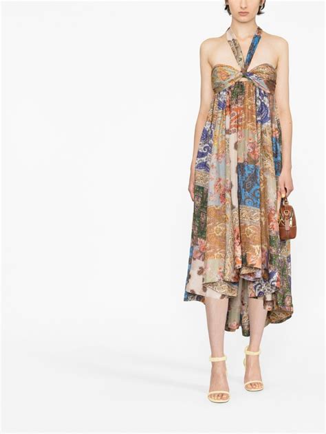 Zimmermann Devi Paisley Print Halterneck Dress Neutrals Farfetch