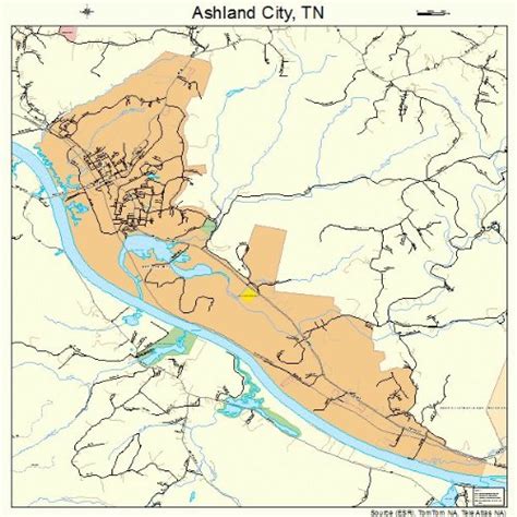 Large Street Road Map Of Ashland City Tennessee TN Printed Poster