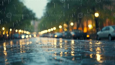 Ai Generated Raindrop On Car Window Reflects City Lights Generated By