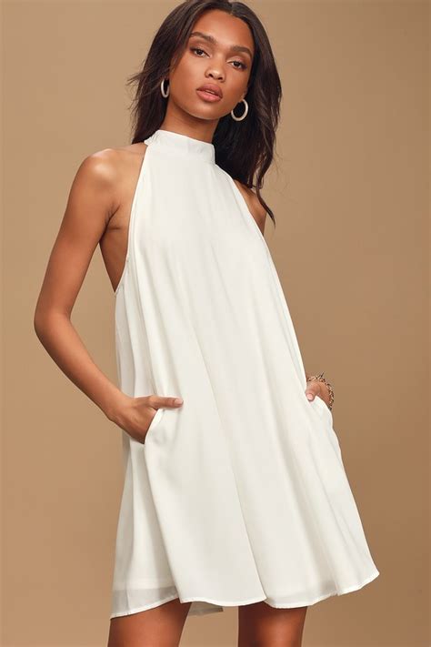 Chic White Dress Halter Swing Dress LWD Halter Dress Lulus