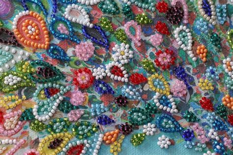 Diy Bead Embroidery Kit On Art Canvas Colored Etsy