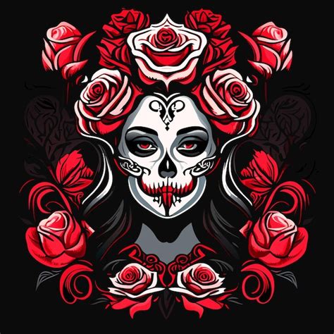 Premium Vector Skull And Roses Dead Skeleton Head And Red Flowers