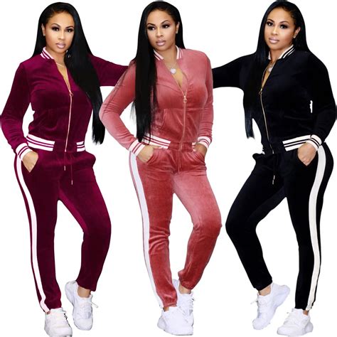 Tracksuit Women Two Piece Set Top And Pants Velvet Top Matching Sets