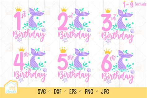 Mermaid Birthday Numbers Svg Bundle Svg Cut Files Download Free Svg