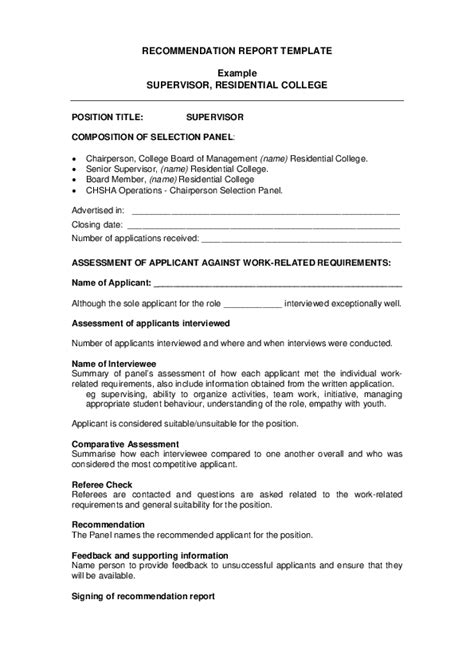 Pdf Recommendation Report Template Example Supervisor Residential College Position Title