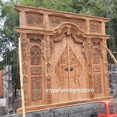 Jual Pintu Gebyok Ukir Jepara Bahan Kayu Jati Motif Gunungan Wayang