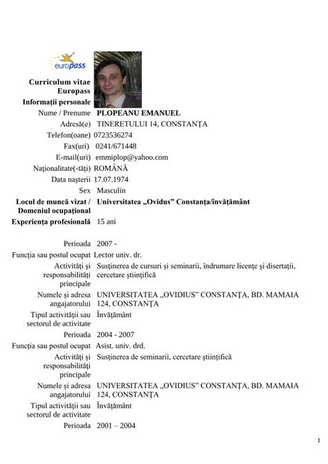 PDF Curriculum Vitae Europass PLOPEANU EMANUELintermarium Ro Ro Cv