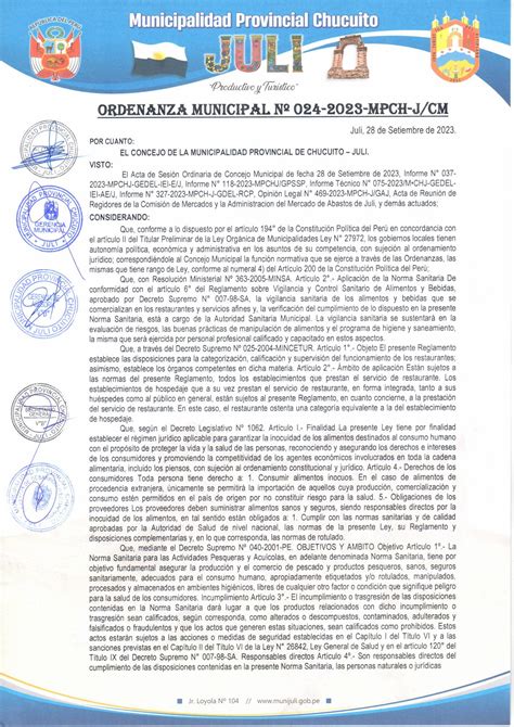 ORDENANZA MUNICIPAL N 024 2023 MPCH J CM Municipalidad Provincial De