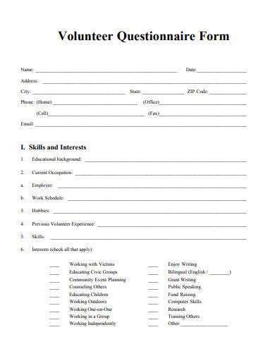 Free 33 Volunteer Questionnaire Samples In Pdf Ms Word