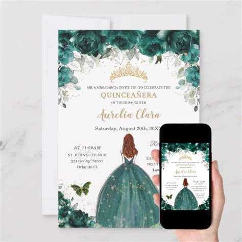 Invitaci N Princesa De Oro Floral Verde Esmeralda De Quincea Zazzle Es