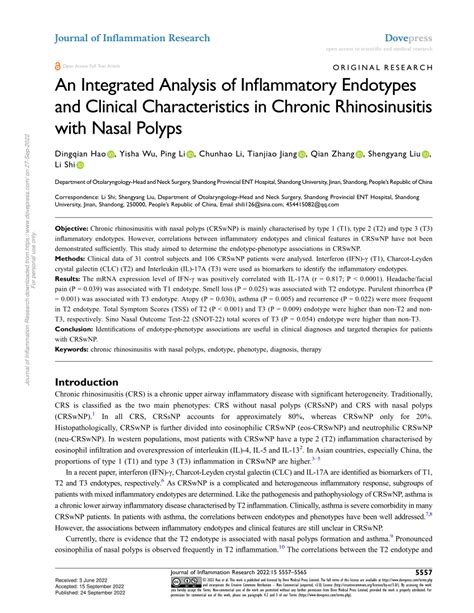 Pdf An Integrated Analysis Of Inflammatory Endotypes And Clinical