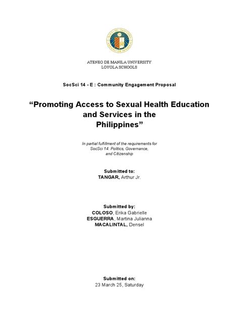 Sexual Health In The Philippines Community Engagement Proposal Pdf Capacity Building Goal