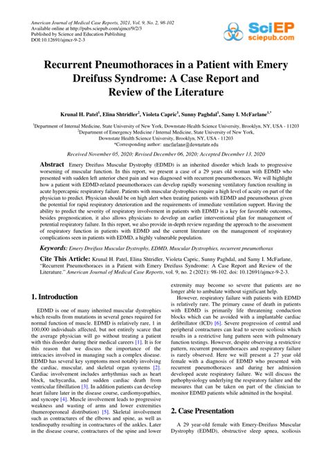 Pdf Recurrent Pneumothoraces In A Patient With Emery Dreifuss