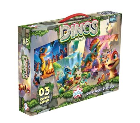 Quebra Cabeça Progressivo Dinossauros 3 em 1 Big Star DreamToys