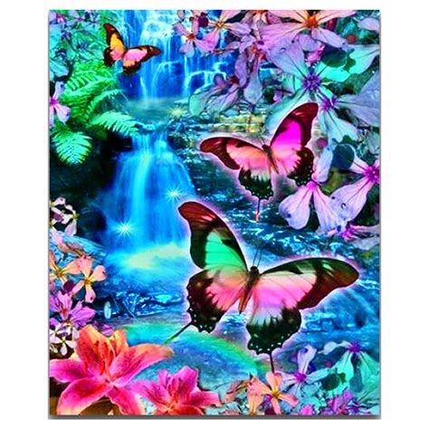 Color Butterfly Waterfall Landscape D Diy Diamond Painting Etsy