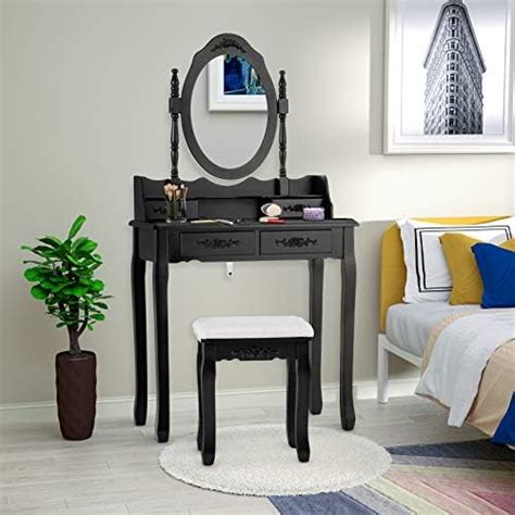 Mecor Vanity Table Setoval Mirrorwood Makeup Table W4