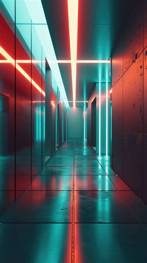 Futuristic Corridor Neon Lights Hallway Sci Fi Interior Design