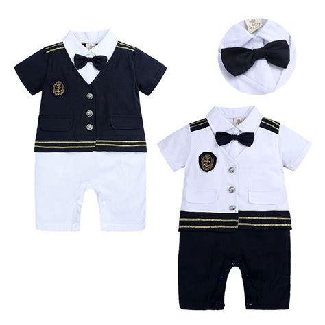 3-24 Months Handsome Captain Romper Baby Boy Sailor Costume Navy Uniform 1 Year Old Birthday ...