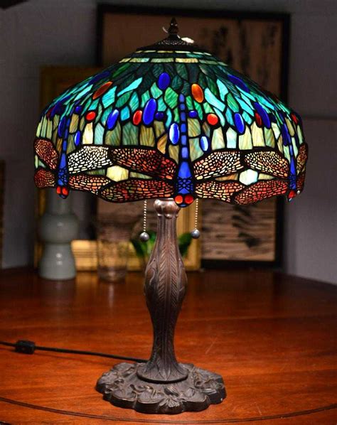 Tiffany Style Stained Glass Dragonfly Table Lamp