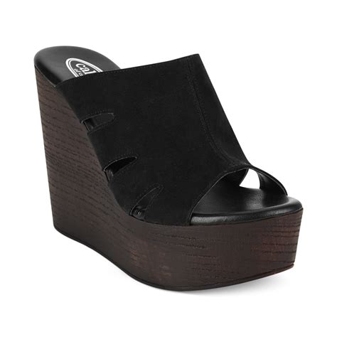 Callisto Platform Wedge Sandals In Black Black Suede Lyst