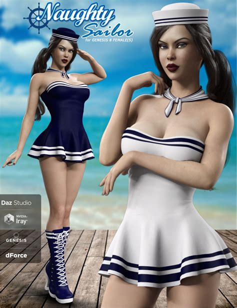 dForce淘气水手套装创世纪8女 s dForce Naughty Sailor Outfit Set for Genesis 8