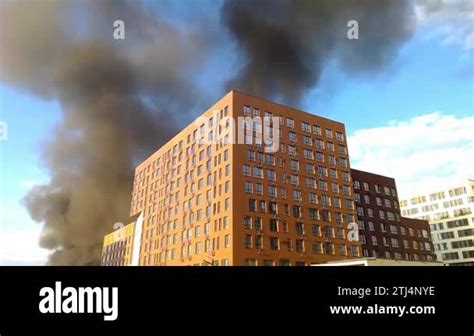 A Fire In A Multi Storey Building The Building Is Burning Black Smoke