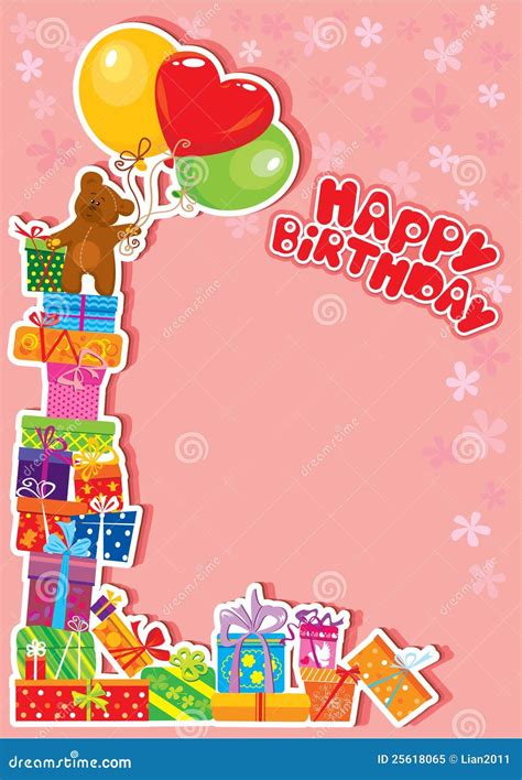 Baby Birthday Card With Teddy Bear And T Boxes Stock Vector