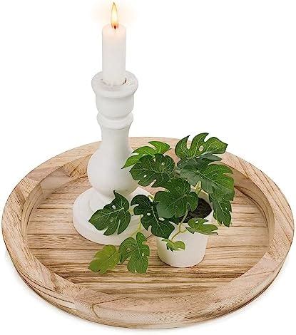 Hanobe Plateau De Service Bois Rond Bois Br L Clair Decoratif Bougies