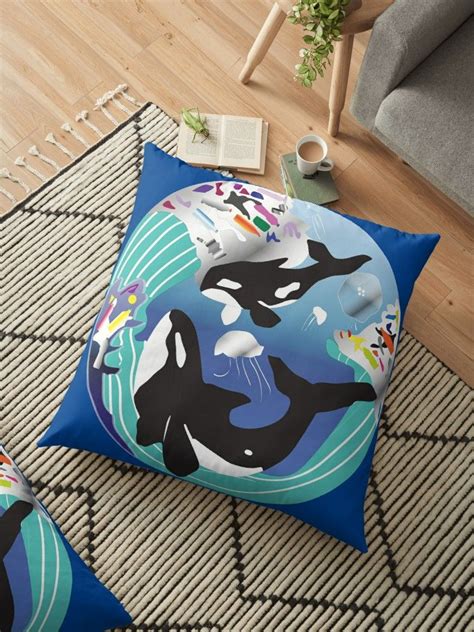 Orcas And The Polluted Ocean Floor Pillow By Shinebyyou Pillows