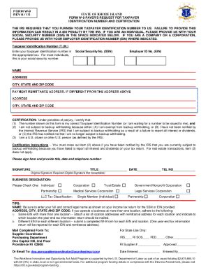 Fillable Online Dlt Ri W 9 Form Revised Aug 2015 Dlt Ri Gov Fax Email