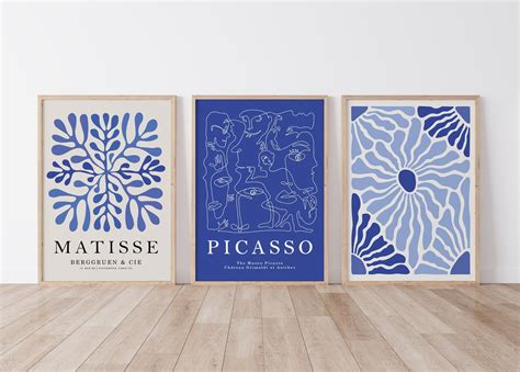 Blue Matisse Print Set Of 3 Navy Blue Gallery Wall Bundle Girly Decor